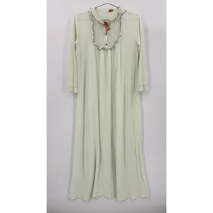 Vintage 80s Nightgown Pistachio Green Pleated Ruffle Yoke Modest Astor One M-L